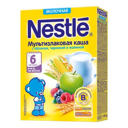 Каша молочная Nestle Мультизлаковая с яблоком, черникой и малиной с 6 мес. 250 г в Детки