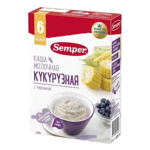 Каша молочная Semper Кукурузная с черникой с 6 мес. 200 г в Детки