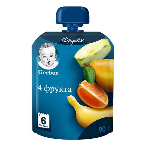 Пюре фруктовое Gerber 4 фрукта с 6 мес. 90 г в Детки